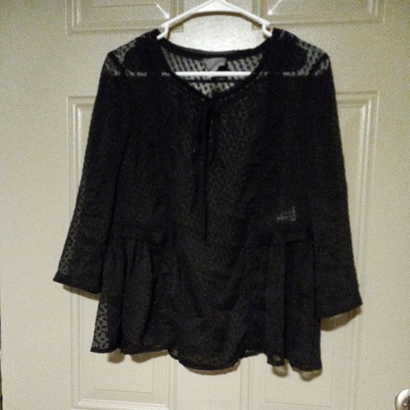 Anthropologie vanessa virginia blouse top ruched pleated Black Sheer Size 6 - Picture 1 of 9
